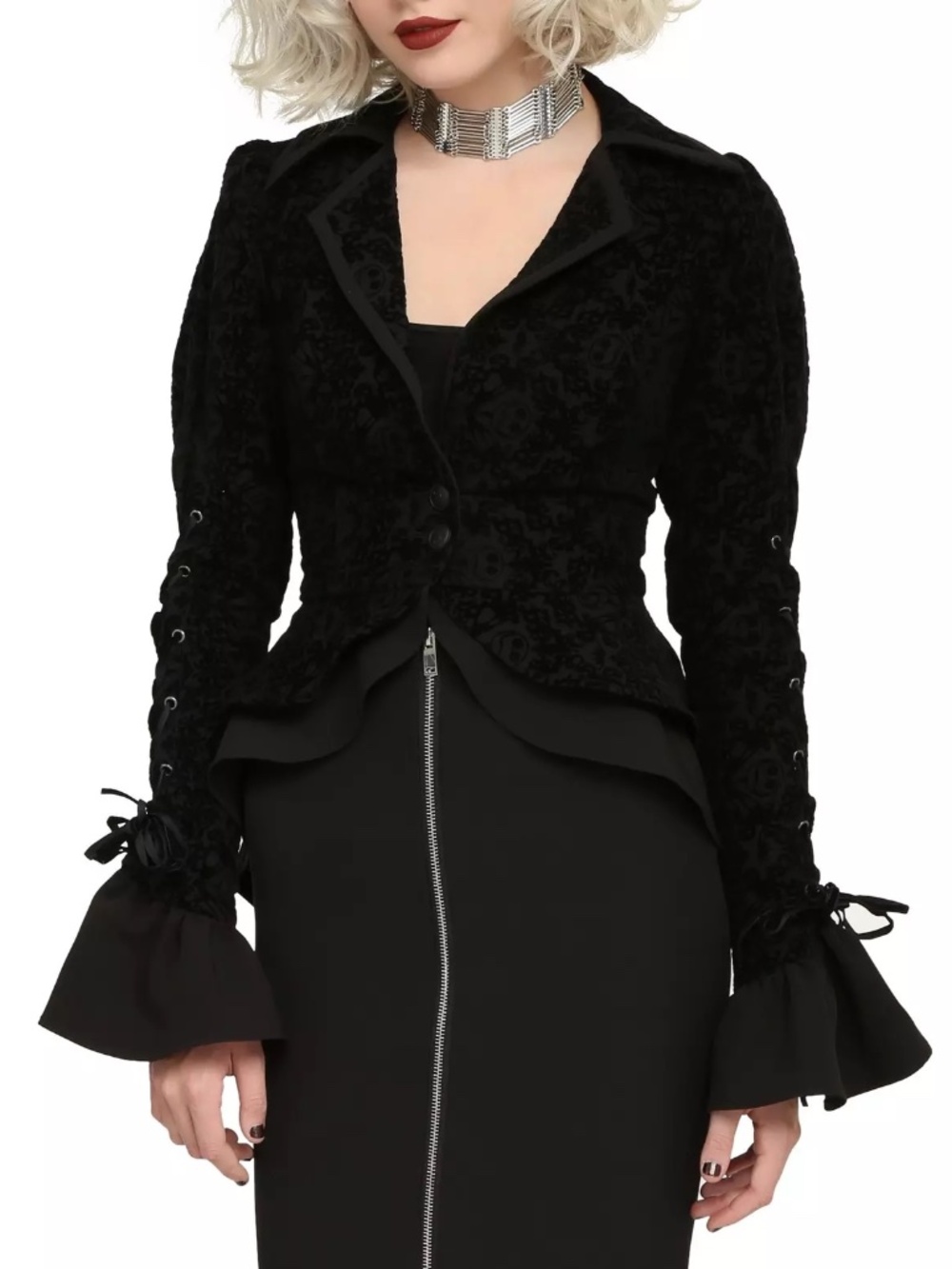 Disney Hot Topic Nightmare Before Christmas Flocked Velvet Corset Blazer Sz L